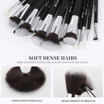 DUcare Makeup Brushes with Bag,15Pcs Makeup Brush Set Christmas Gift Travel Kabuki Foundation Blending Blush Eyeliner Shadow Brow Concealer Brushes Kit Black