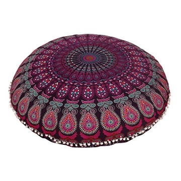Shubhlaxmifashion Large 32" Round Pillow Cover, Decorative Mandala Pillow Sham, Indian Bohemian Otto...