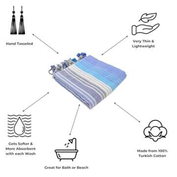 InfuseZen Turkish Bath & Beach Towel – Colorful Striped Design - 100% Organic Turkish Cotton - Sof...