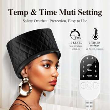 Heat Cap for Deep Conditioning: 10-Level Heats Up Quickly 3 Time Settings Hair Steamer for Natural Hair Home Use Thermal Steam Cap for Black Hair Portable Heating Caps for Hair Treatment