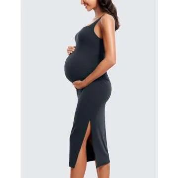 CRZ YOGA Women Butterluxe Sleeveless Tank Maternity Dress Split Ruched Pregnancy Square Neck Bodycon Casual Baby Shower True Navy Small