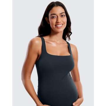 CRZ YOGA Women Butterluxe Sleeveless Tank Maternity Dress Split Ruched Pregnancy Square Neck Bodycon Casual Baby Shower True Navy Small