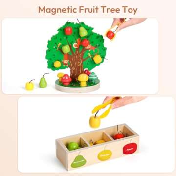 Woodtoe Toddler Fine Motor Skill Apple Picking Magnetic Fruit Tree Toy - Montessori Wooden Color & S...