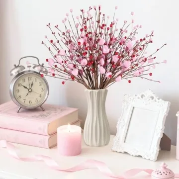 Kanxinr Valentines Day Decorations Valentine's Day Gifts 24 Pack Pink Heart Shaped Berry Picks with ...