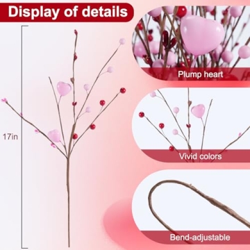 Kanxinr Valentine Picks: Pink Heart Berry Picks 24 Pack