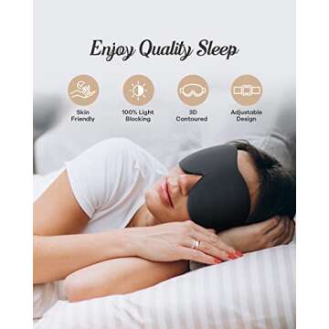 SleepSloth Sleep Eye Mask, 3D Contoured 100% Blackout Eye Mask, Sleep Mask with Adjustable Strap, Ni...