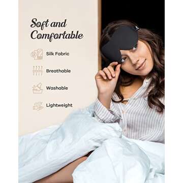 SleepSloth Sleep Eye Mask, 3D Contoured 100% Blackout Eye Mask, Sleep Mask with Adjustable Strap, Night Blindfold for Women Men, Eye Mask for Sleeping, Black