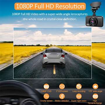 ORSKEY Dash Cam for Cars Front and Rear 1080P Full HD in Car Camera Dual Lens Dashcam for Cars 170 W...