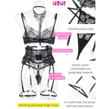 Kaei&Shi Sexy Floral Lace Garter Lingerie Set for Women