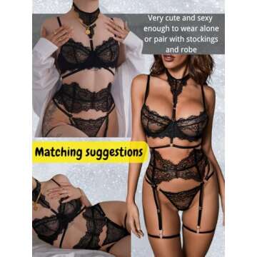 Kaei&Shi Sexy Floral Lace Garter Lingerie Set for Women