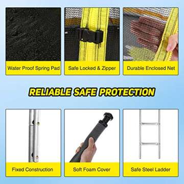 Doufit Upgraded 8FT 10FT 12FT 15FT Trampolines with Enclosure Net and Ladder, ASTM Approved Outdoor High-Capacity Family Yard Recreational Trampoline for Kids & Adults with PVC Cover & Wind Stake