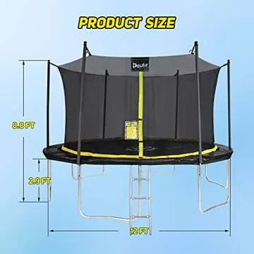 Doufit Upgraded 8FT 10FT 12FT 15FT Trampolines with Enclosure Net and Ladder, ASTM Approved Outdoor High-Capacity Family Yard Recreational Trampoline for Kids & Adults with PVC Cover & Wind Stake