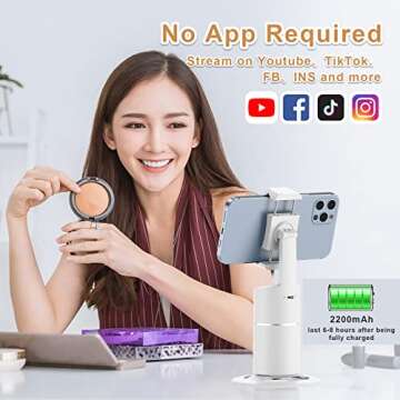 Auto Tracking Phone Holder,360° Rotation Face Body Track Mount,Tracking Tripod for Vlog Shooting Live Streaming,Build-in Battery,No APP Required(White)…