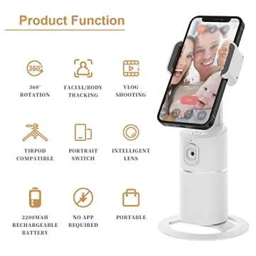 Auto Tracking Phone Holder,360° Rotation Face Body Track Mount,Tracking Tripod for Vlog Shooting Live Streaming,Build-in Battery,No APP Required(White)…