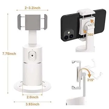 Auto Tracking Phone Holder,360° Rotation Face Body Track Mount,Tracking Tripod for Vlog Shooting Live Streaming,Build-in Battery,No APP Required(White)…