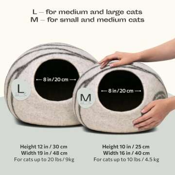 MEOWFIA Cat Cave – Premium Felt Cat Bed for Indoor Cats, Handmade 100% Merino Wool (Light Shades) ...