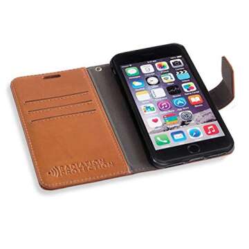 SafeSleeve EMF Protection Anti Radiation iPhone Case: iPhone 8 Plus, iPhone 7 Plus & iPhone 6 Plus RFID Card Holder Blocking Wallet Cell Phone Case for Women & Men (Genuine Leather)