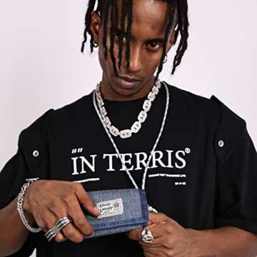 Rough Enough Kids Wallet for Boys Teen Men with Neck Lanyard Keychain in Cool Classic Denim Blue Canvas