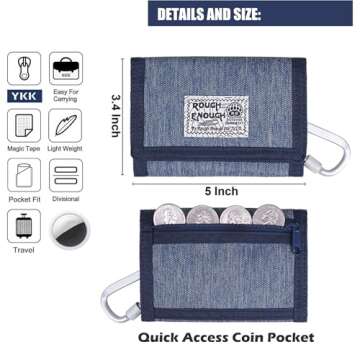 Rough Enough Kids Wallet for Boys Teen Men with Neck Lanyard Keychain in Cool Classic Denim Blue Canvas