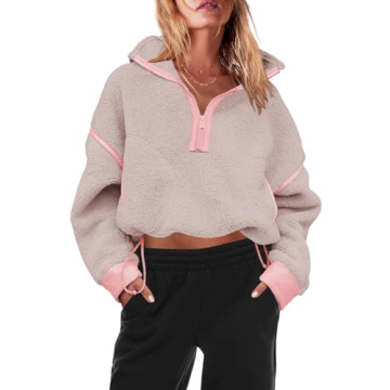 Cozy Panadila Womens Quarter Zip Fleece Pullover with Pockets