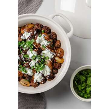 FUN ELEMENTS Casserole Dish, 2 Quart Lace Emboss Casserole Dish with Lid, Oven to Table Ceramic Round Serving Dish with Handles for Dinner and Party( Bright White)