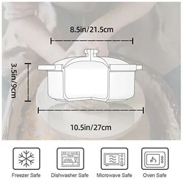 FUN ELEMENTS Casserole Dish, 2 Quart Lace Emboss Casserole Dish with Lid, Oven to Table Ceramic Round Serving Dish with Handles for Dinner and Party( Bright White)