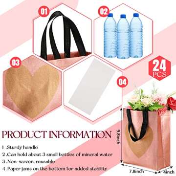 24 Pcs Christmas Heart Gift Bags - Stylish Gold Heart Print Non-Woven Bags for Gifting