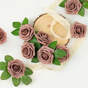 Mocoosy 50Pcs Artificial Rose Flowers, Dusty Roses for Decorations, Real Touch Fake Foam Rose Bulk w...