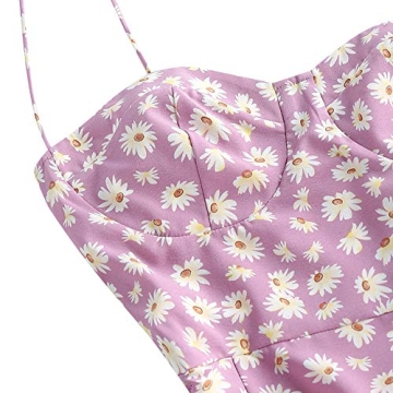 ZAFUL Women's Cherry Print Tie Shoulder Sleeveless Flare Beach Cami Mini Dress (Mauve, S)