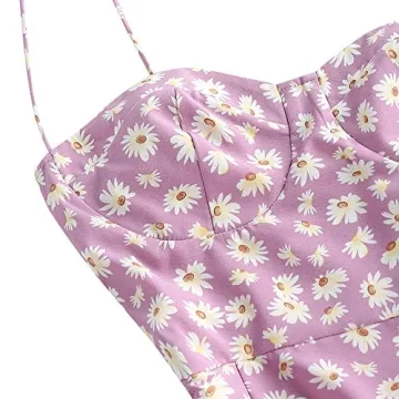 ZAFUL Women's Cherry Print Tie Shoulder Sleeveless Flare Beach Cami Mini Dress (Mauve, S)