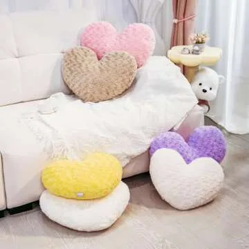 Ailive Camel Heart Pillow Accent Pillow Decorative Throw Pillows for Chair Bed Couch and Living Room; Fabric with Delicate Rose Pattern, Available in 6 Colors, Perfect for Home Decor & Gift