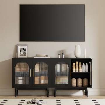 Wananlanen Sideboard Cabinet Buffet Cabinet with Storage Kitchen Accent Cabinet with Glass Doors Black Modern Storage Cabinet for Living Room, Entryway, Kitchen, Dinning Room, Hallway(Set of 2)