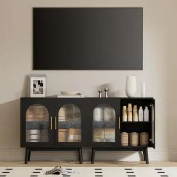 Wananlanen Sideboard Cabinet Buffet Cabinet with Storage Kitchen Accent Cabinet with Glass Doors Black Modern Storage Cabinet for Living Room, Entryway, Kitchen, Dinning Room, Hallway(Set of 2)