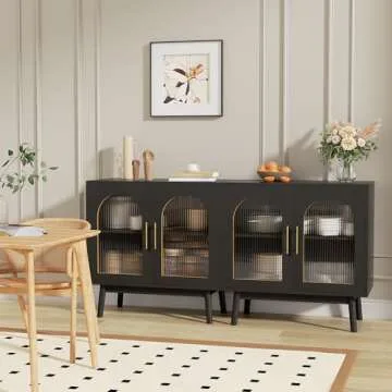 Wananlanen Sideboard Cabinet Buffet Cabinet with Storage Kitchen Accent Cabinet with Glass Doors Black Modern Storage Cabinet for Living Room, Entryway, Kitchen, Dinning Room, Hallway(Set of 2)