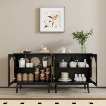 Wananlanen Sideboard Cabinet Buffet Cabinet with Storage Kitchen Accent Cabinet with Glass Doors Black Modern Storage Cabinet for Living Room, Entryway, Kitchen, Dinning Room, Hallway(Set of 2)
