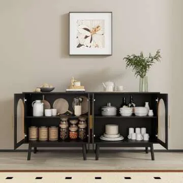 Wananlanen Sideboard Cabinet Buffet Cabinet with Storage Kitchen Accent Cabinet with Glass Doors Black Modern Storage Cabinet for Living Room, Entryway, Kitchen, Dinning Room, Hallway(Set of 2)