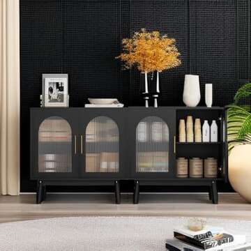 Wananlanen Sideboard Cabinet Buffet Cabinet with Storage Kitchen Accent Cabinet with Glass Doors Black Modern Storage Cabinet for Living Room, Entryway, Kitchen, Dinning Room, Hallway(Set of 2)