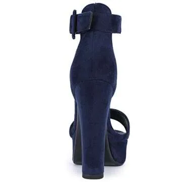 IDIFU 5 inch Platform Heels for Women IN5 Sabrina Sandals Chunky High Heels Ankle Strap Sexy Elegant Shoes at Wedding Bridal Evening Party(7.5, Blue Suede)