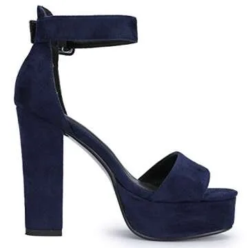 IDIFU 5 inch Platform Heels for Women IN5 Sabrina Sandals Chunky High Heels Ankle Strap Sexy Elegant Shoes at Wedding Bridal Evening Party(7.5, Blue Suede)