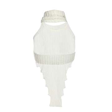 Women Sleeveless Knit Crop Tank Tops Backless Halter Turtleneck Irregular Vest Tops Fashion High Street Style White