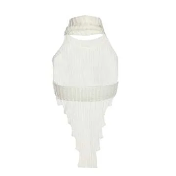 Women Sleeveless Knit Crop Tank Tops Backless Halter Turtleneck Irregular Vest Tops Fashion High Street Style White