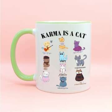 Taylors Version Karma Is A Cat Swiftea Coffee Mug, Swiftie Gifts, Swiftie Merch, Swiftie Book Albums...