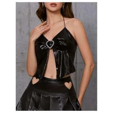 Chic Rhinestone Halter Crop Top for Modern Style