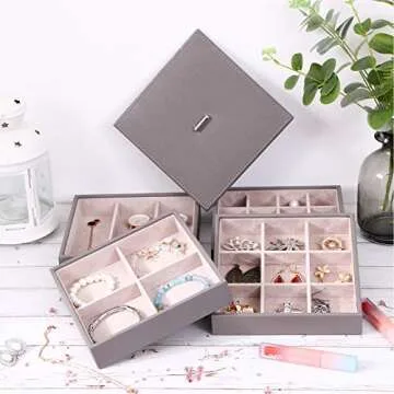BEWISHOME Jewelry Organizer Tray Stackable Earring Storage Trays with Lid for Dresser Jewelry Box Organizer with 4 Watch Case Removable Tray