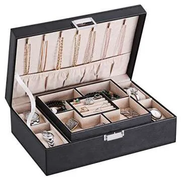 BEWISHOME Jewelry Organizer Tray Stackable Earring Storage Trays with Lid for Dresser Jewelry Box Organizer with 4 Watch Case Removable Tray