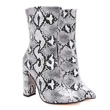 Stupmary Women's Chunky Heels Snake Print Ankle Boots