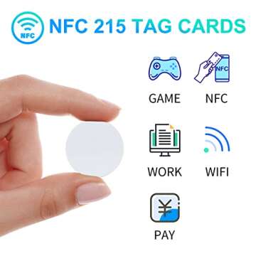 JIAN BOLAND 50 pcs NFC Tags, NTAG215 NFC Tags Blank White Card NFC Stickers NFC Coin Cards Compatible with TagMo and Amiibo with Adhesive Back for Easy Fixing and Storage Box