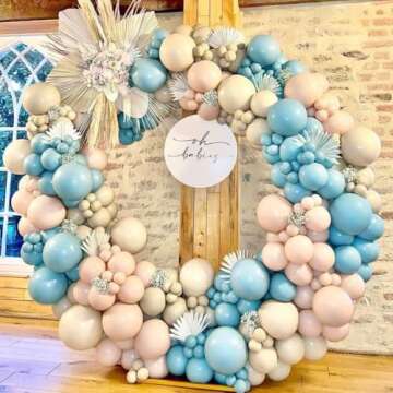 Pink Blue Balloon Garland Kit - Double Stuffed Gender Reveal Balloon Arch Dusty Pink Blue White Sand...