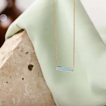 PAVOI 14K Rose Gold Thin Bar White Opal Necklace