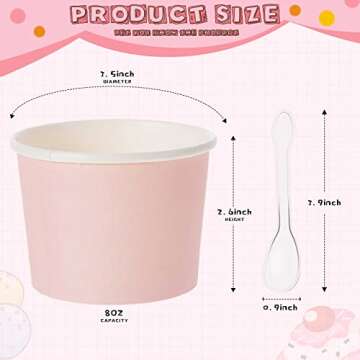 100 Pieces 8 oz Ice Cream Cups with 100 Pieces Spoons Ice Cream Containers Solid Color Disposable Su...